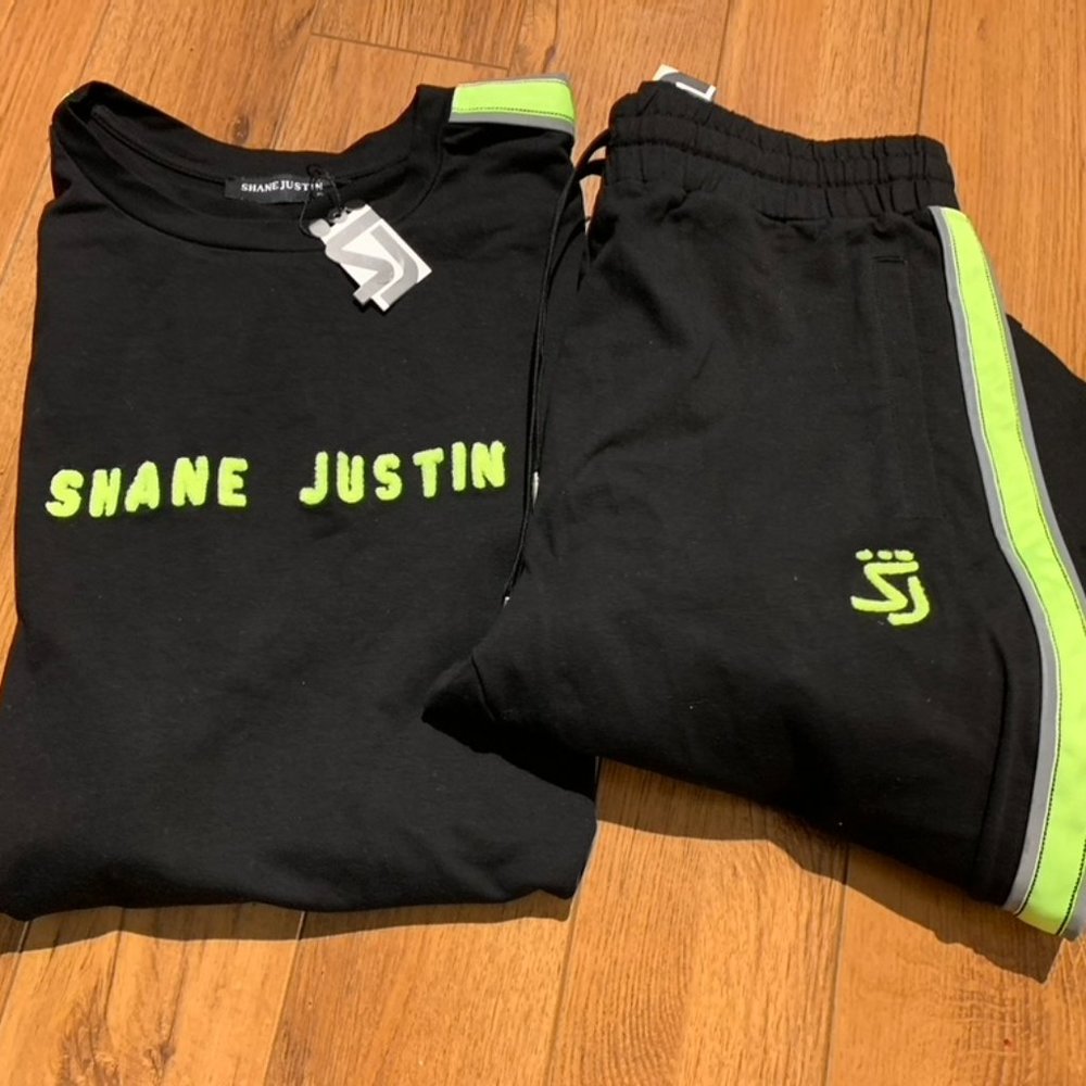 NWT - Shane Justin - WMNS- BLK w/NEON GRN Stripe - 2PC -Jogger - Picture 2 of 4
